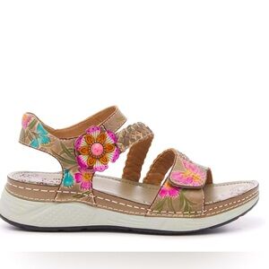 L'Artiste Brissa Sandals- Grey/Multicolor Butterfly Floral Print Women’s Sandals